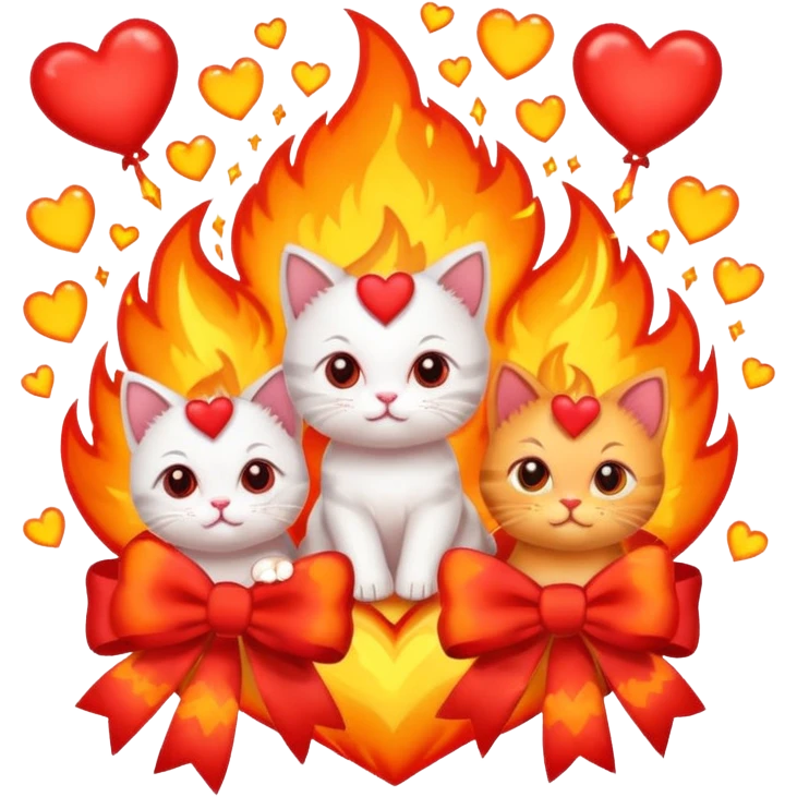 fire explosion with hearts and bows and kittens and fire emoji