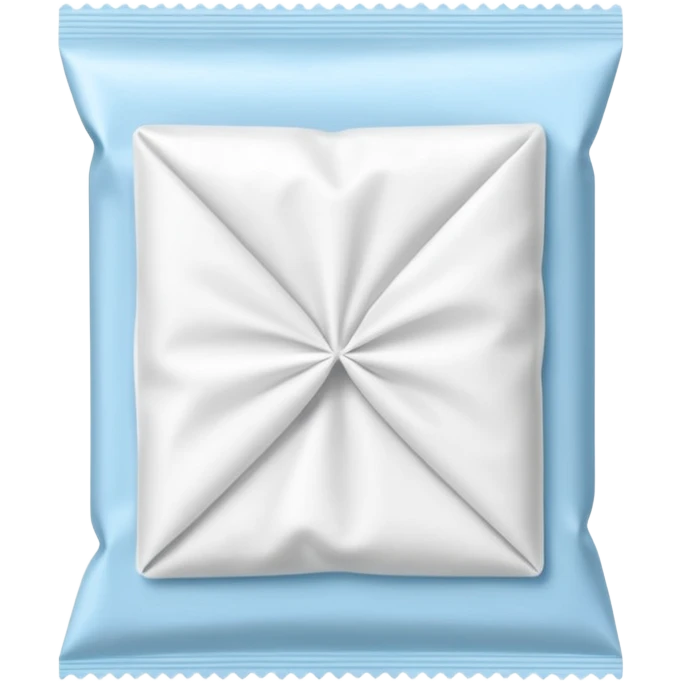 small folded white cleaning wipe partially pulled from thin flat sachet, soft slightly crinkled texture, delicate lint-free material, minimalist packet with clean edges no branding, no glasses liquid or extras, soft lighting, subtle shadows, emoji scale emoji