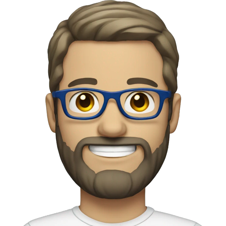 white man with short, dark beard and blue glasses, smiling emoji