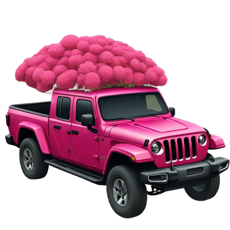 Realistic Red Jeep Gladiator with the truck bed full of pink flowers. emoji