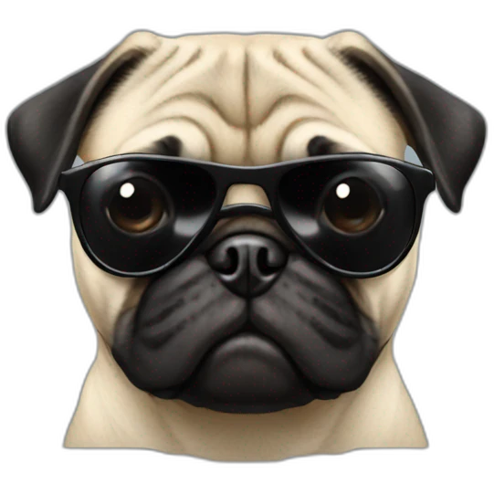 A pug wearing a black moustache and black sunglasses   emoji