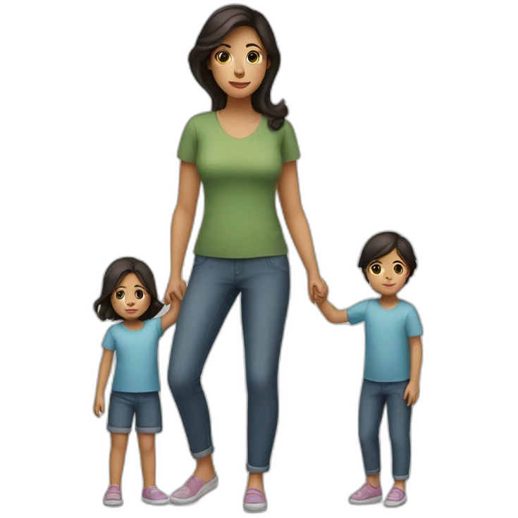mother and 2 child with dark hair5 and white skin full length emoji