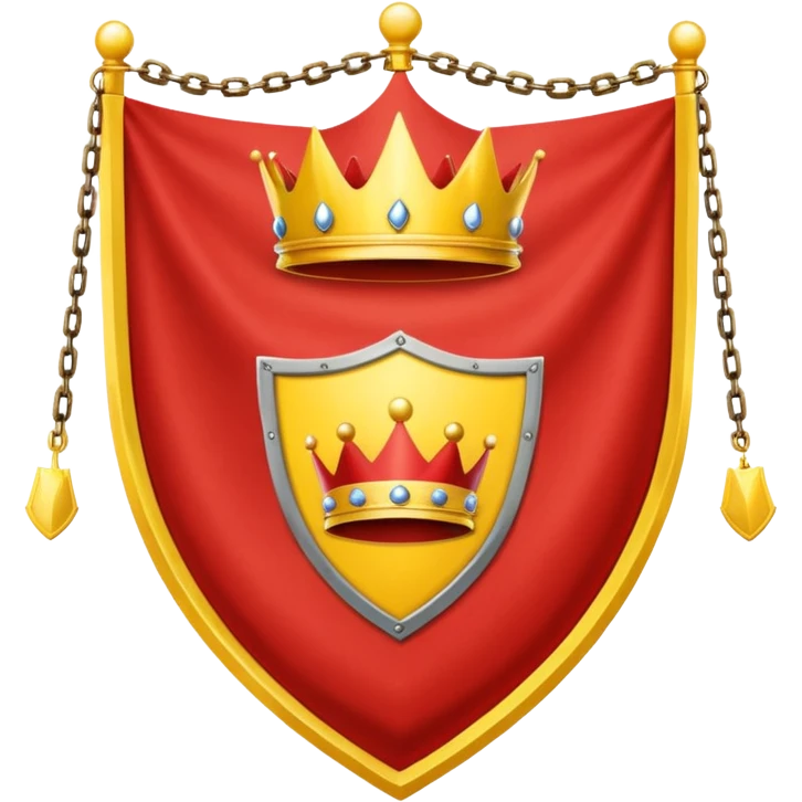 red flag with a crown on  a shield maked with a yellow chains emoji