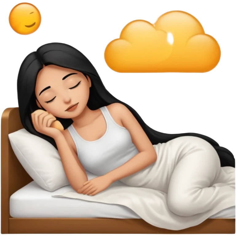 Gorgeous brown woman with long black hair sleeping in bed emoji