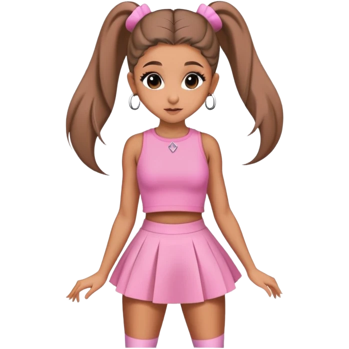 Ariana grande goes to the wicked set wearing a pink croc top and a short pink skirt  emoji