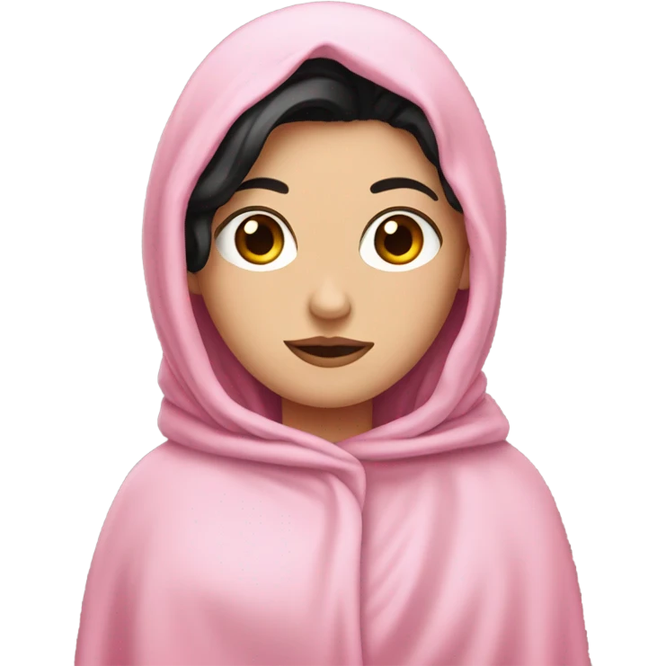 white girl with black hair covered by bink blanket emoji