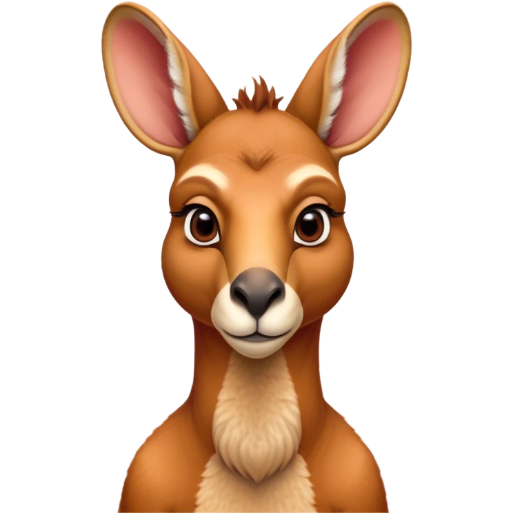 Cinematic Noble Adult Red Kangaroo Portrait Emoji, Poised and regal, with a robust, muscular build, tawny reddish fur, and a distinctive camel-shaped head featuring a slightly elongated snout, prominent ears, and keen, observant eyes, Simplified yet sharp and sophisticated features, highly detailed, glowing with a warm, sunlit glow, high shine, intelligent and commanding, stylized with an air of outback authority, focused and vigilant, soft glowing outline, capturing the essence of a watchful guardian that seems ready to bound out of the screen with effortless power! emoji