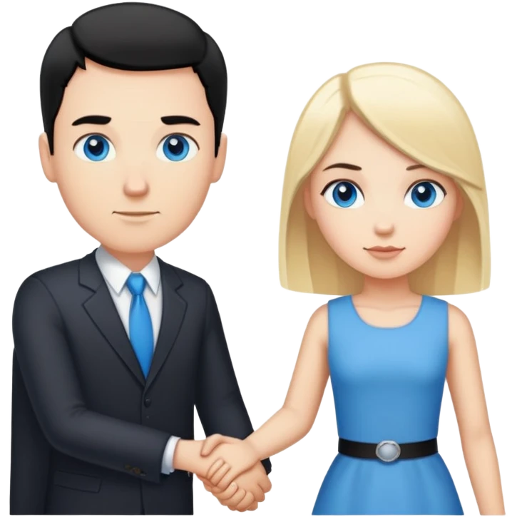 Strong white man with short black hair and white girl with long blonde hair and blue eyes holding hands emoji