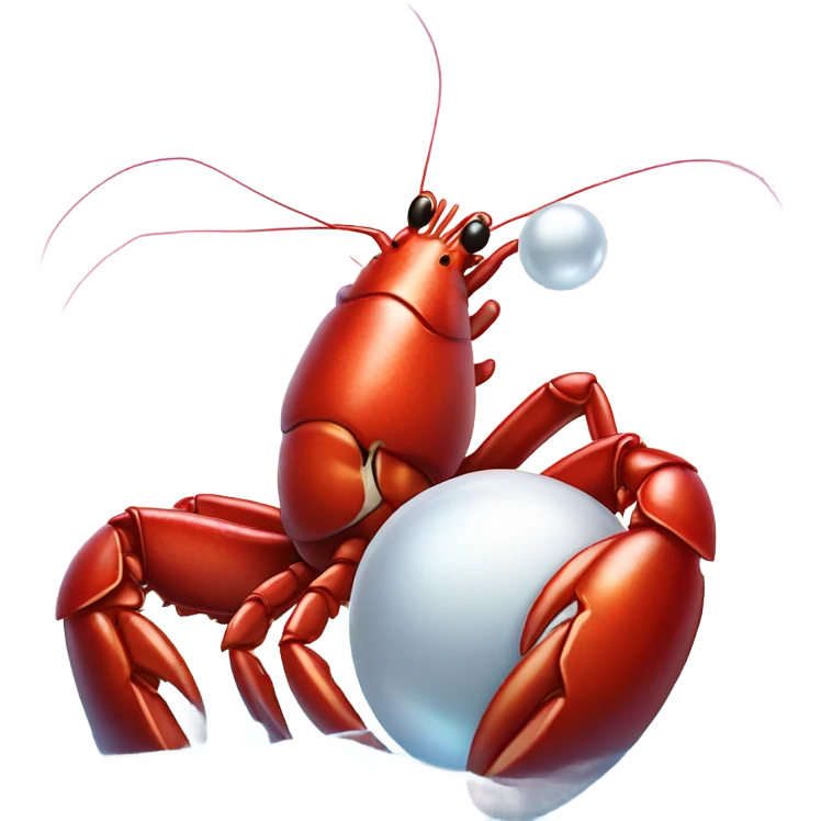 Lobster holding a shiny round pearl emoji