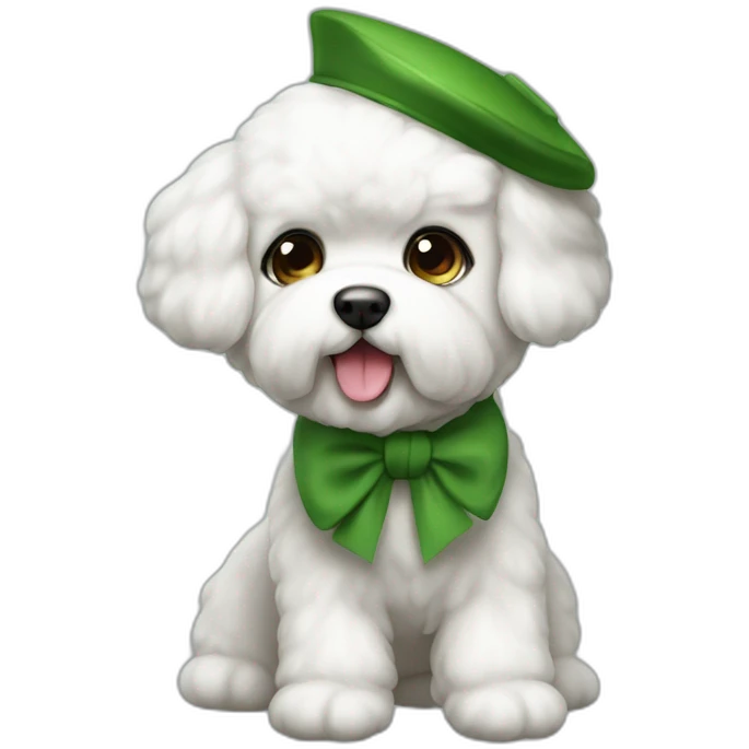 Bichon maltés with a green barret emoji