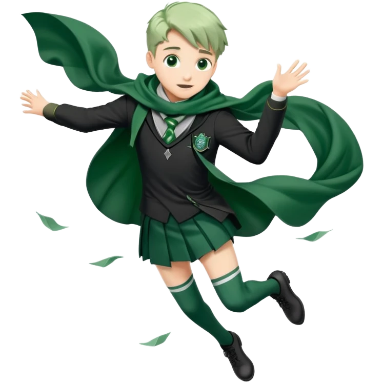 Student in Slytherin uniform with green and silver scarf falling over emoji