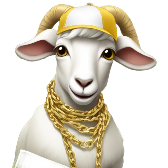 A Goat with gold chains and money and a cap  emoji