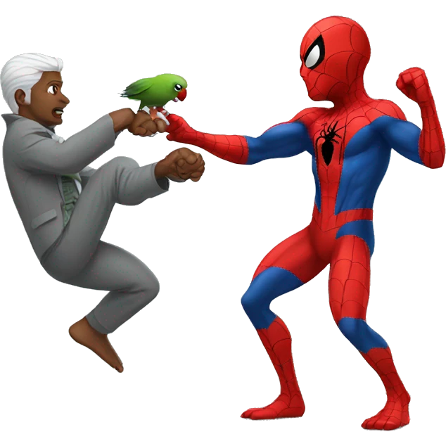 Spiderman fighting with gray parrot  emoji