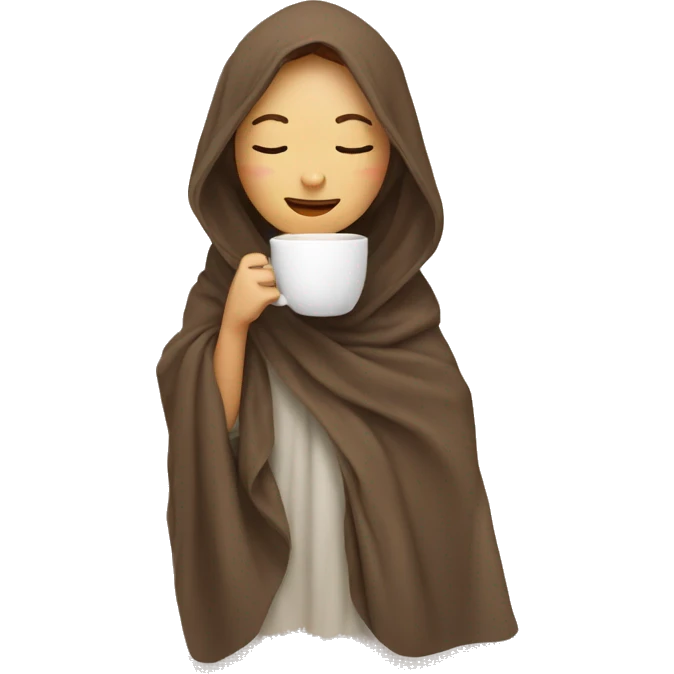 girl inside a blanket sipping coffee eyes closed emoji