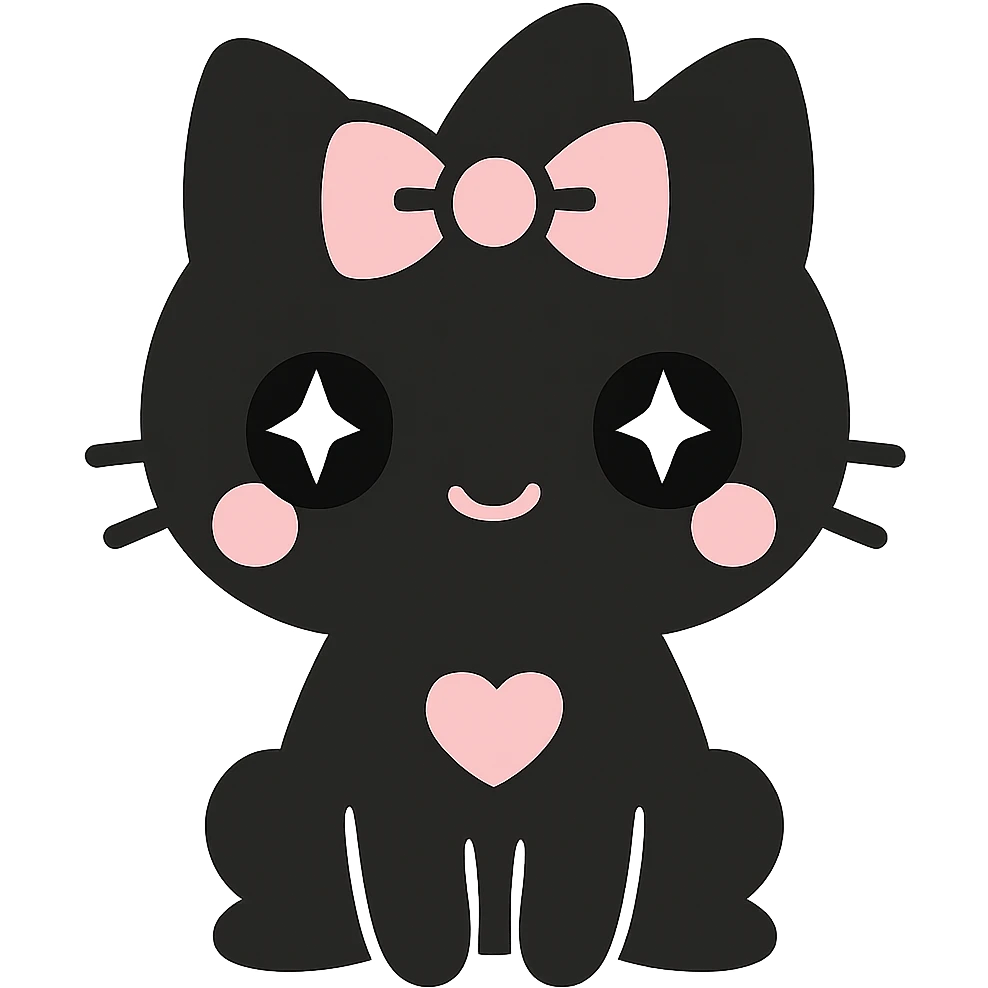 Replace the pet with a cute gothic black cat with a pink bow, keeping the kawaii gothic style. Preserve transparent background. emoji