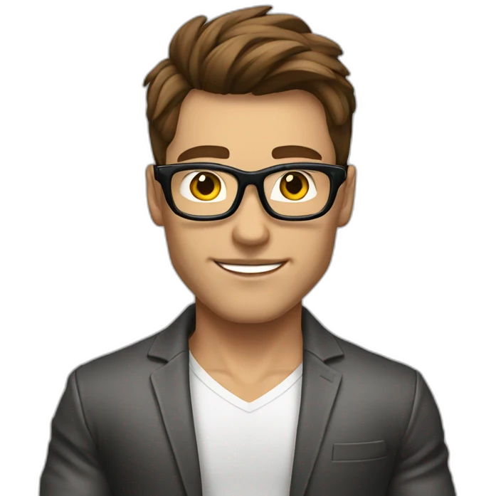 guy fashion bodybuilder glasses, developper brown hair emoji
