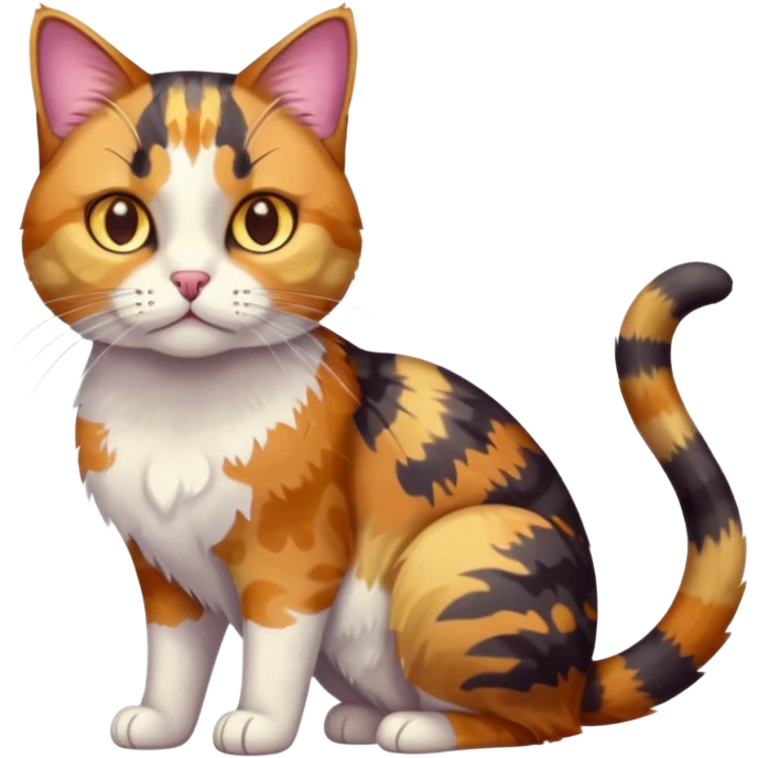 full body anxious looking colourful light patched calico tabby cat with hazel eyes emoji