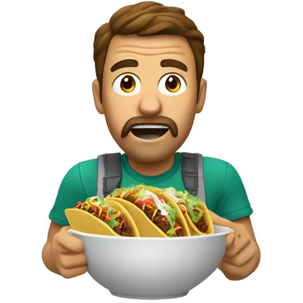 Frantic guy eating a taco bowl fast emoji