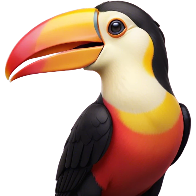Cinematic Cute Yawning Toucan Portrait Emoji, Head tilted slightly with a dramatic, wide-open yawn, showcasing a colorful, expressive beak and sleepy, half-closed eyes with a relaxed demeanor, Simplified yet irresistibly adorable features, highly detailed, glowing with a soft, cozy tropical glow, high shine, relaxed yet expressive, stylized with a dash of whimsical charm, soft glowing outline, capturing the essence of a drowsy yet affectionate toucan that appears ready to stretch out for a nap! emoji