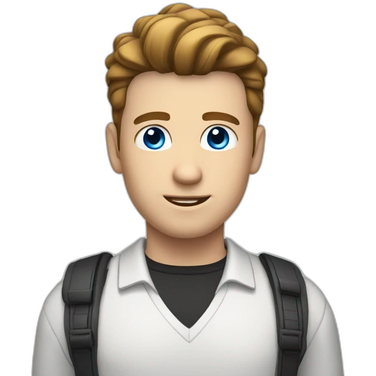 white male, blue eyes with dark brown pompadour emoji