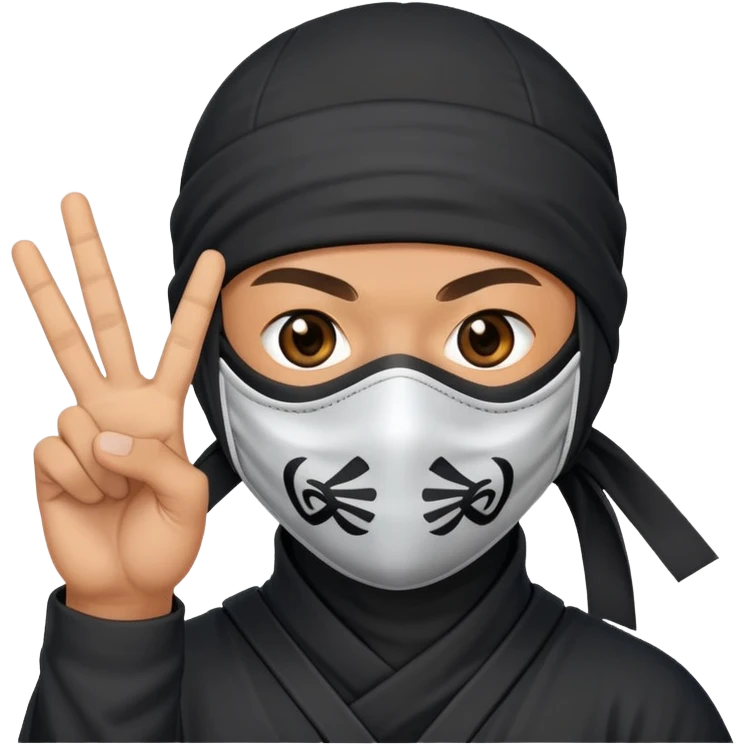 ninja with ninja face mask holding up a peace sign emoji