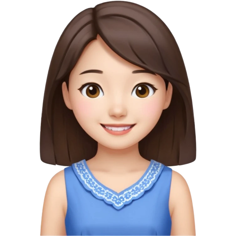 Korean girl in blue and white brunette girl in light prink dresses smiling emoji