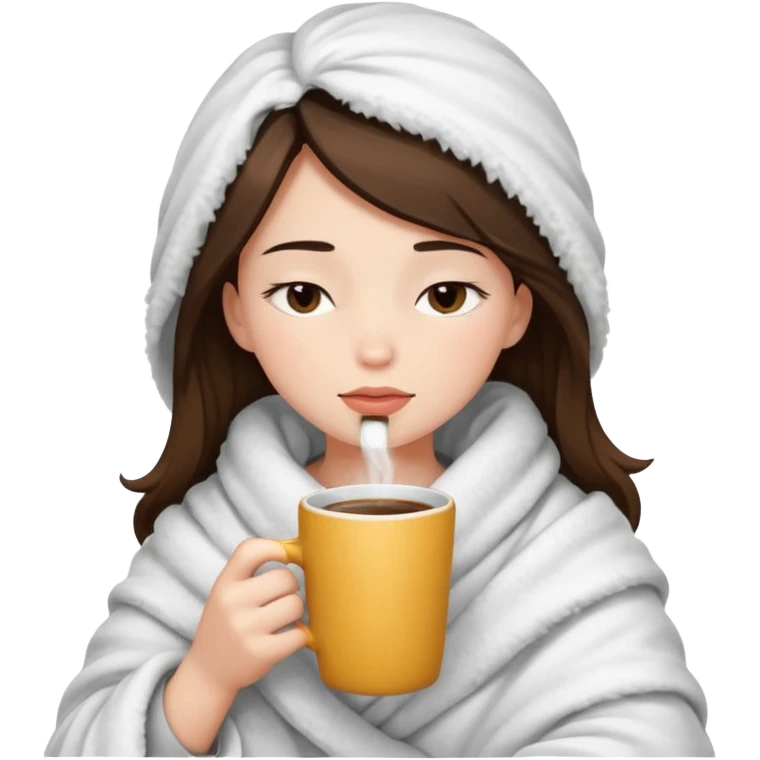 girl inside a blanket sipping coffee eyes closed emoji