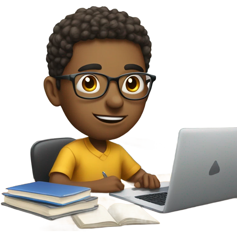 Caricature of college aged person on their computer emoji