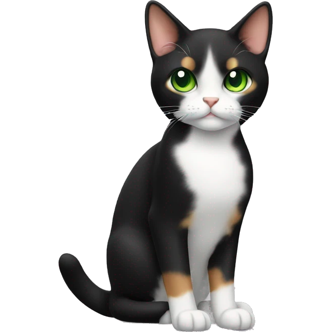 calico cat that looks like a black tuxedo with green eyes emoji