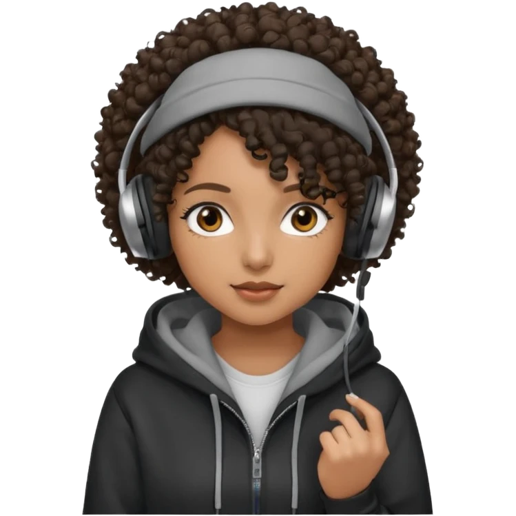 curly haired with headphones in and hoddie  black girlsgirls with cap emoji