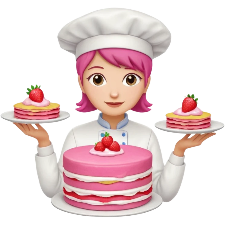 woman chef holding pink Crepe gooey strawberry SPAM  jam cake emoji