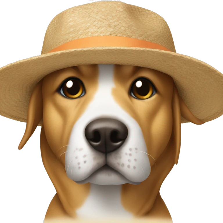 Dog wearing at hat on a beach emoji