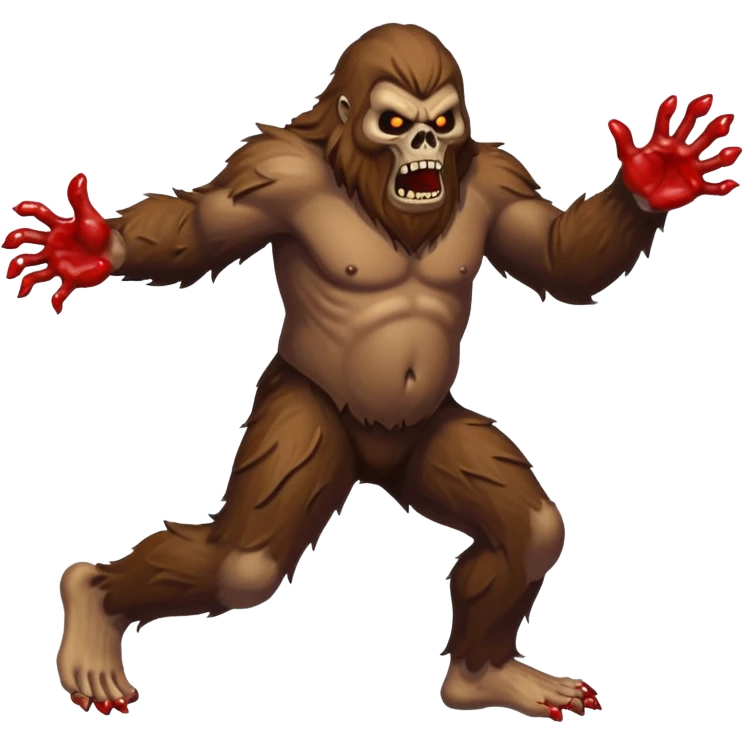 An angry sasquatch running full speed to the right in "blitzkrieg" mode. In the style of you bleeding skull art. Needs to be running in the opposite direction with bloody hands and feet emoji