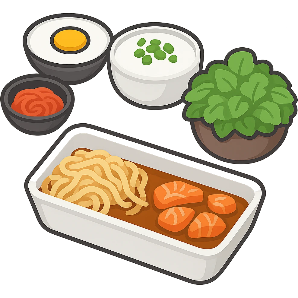 Remove the background and make this into a clean, standalone icon of the Korean food set. Keep the food and bowls, no background. The style should be clean and icon-like, suitable for a Korean food icon set. emoji