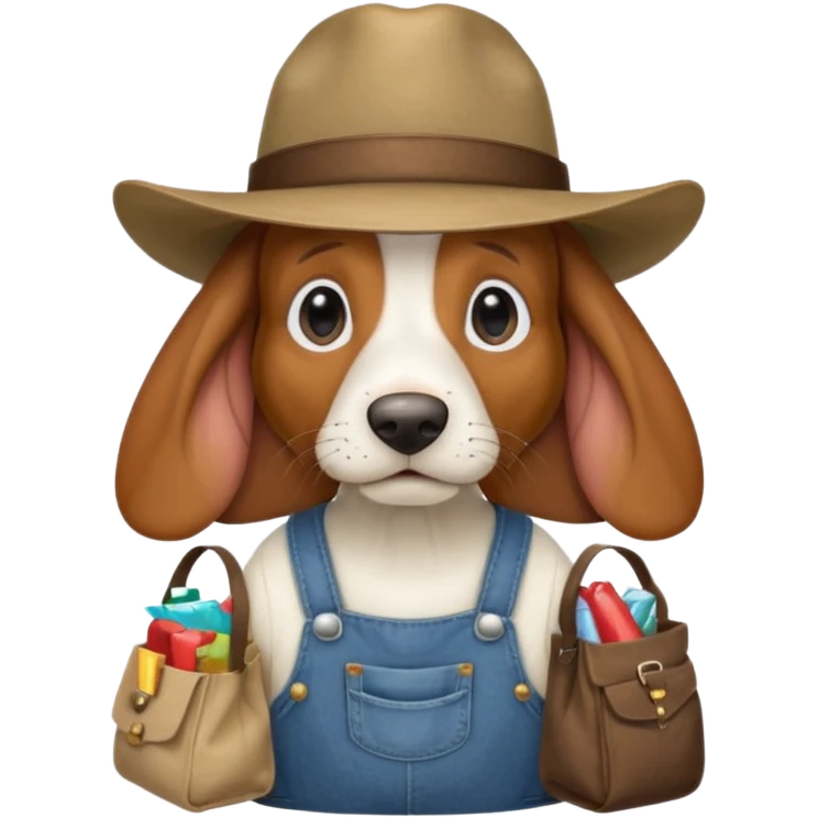 toothless hillbilly basset hound wearing a stetson and dungarees and has bagfs under the eys emoji