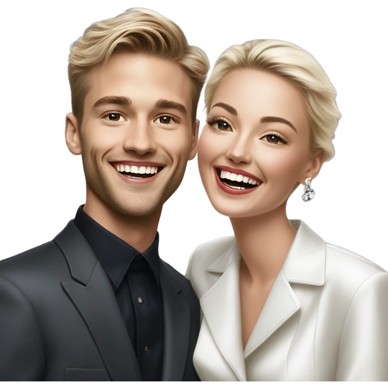 Hyper Realistic beautiful dior model laughing with a handsome male model  emoji