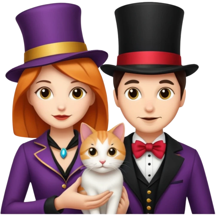 magician couple and their pet cat emoji