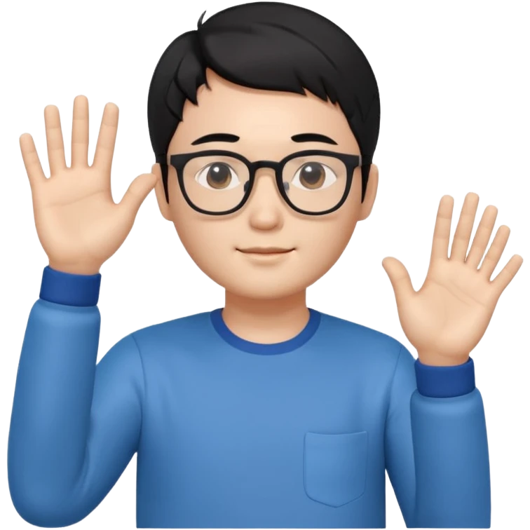 3D avatar of a Korean male frontend developer,
soft friendly expression,
short black hair with middle part,
one hand raised as if explaining,
clean and minimal style emoji