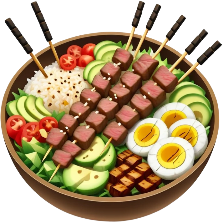 poke bowl with beef skewers emoji