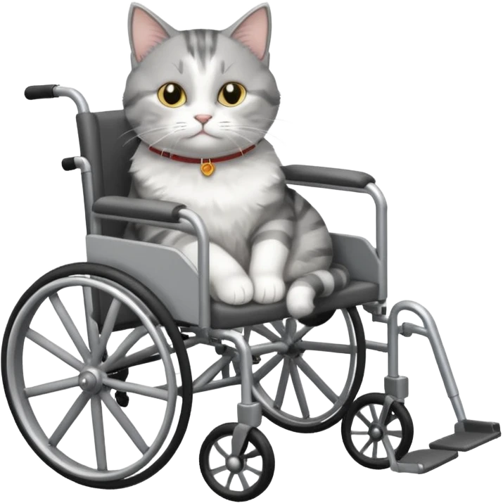 grey and white disabled cat in cat wheelchair emoji