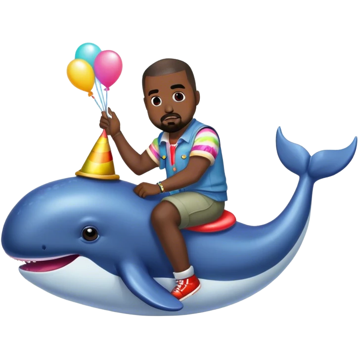 kanye riding a whale unicorn with clown shoes on emoji