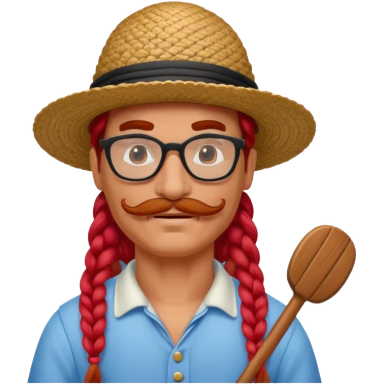 venice gondolier with long red braided hair, iconic hat, normal glassess and mustache emoji