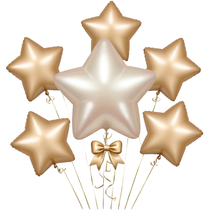pearl-colored bow and 6 beige  metallic aesthetic star-shaped balloons emoji