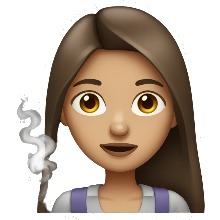 Girl with brown eyes and brown long hair smoking a cigarette emoji