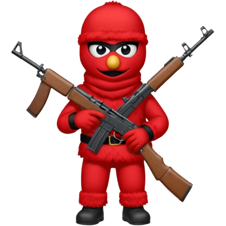elmo with an AK47 and an bivakmuts emoji