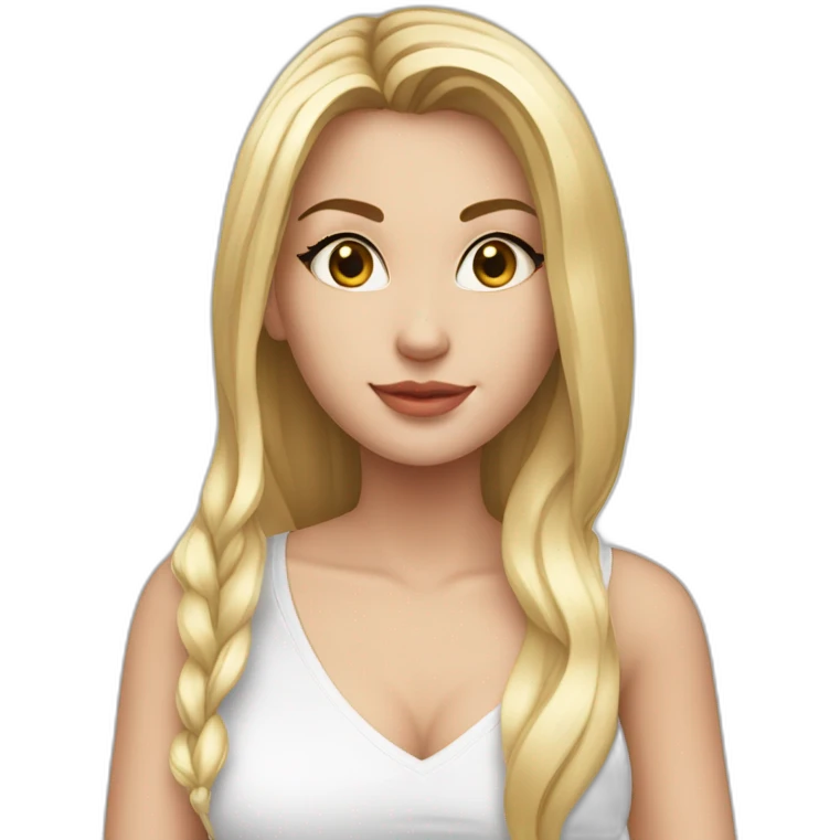 caucasian girl, long straight blonde hair, glossy white v-neck laced sexy top emoji