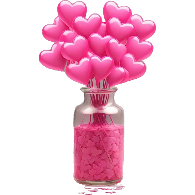 10000000 huge pink hearts on stems in a clear glass vase emoji