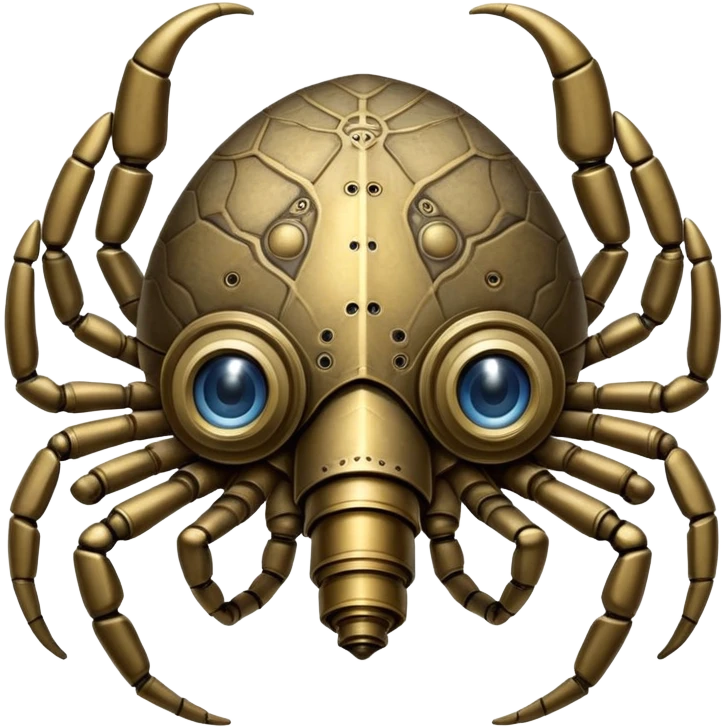 A six-limbed being with a carapace resembling weathered brass, featuring intricate engravings that rearrange themselves and multiple eye stalks that can telescope outward from recessed sockets.

 emoji
