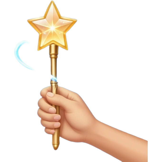 hand holding a glowing magic wand with sparkles and magical glow emoji