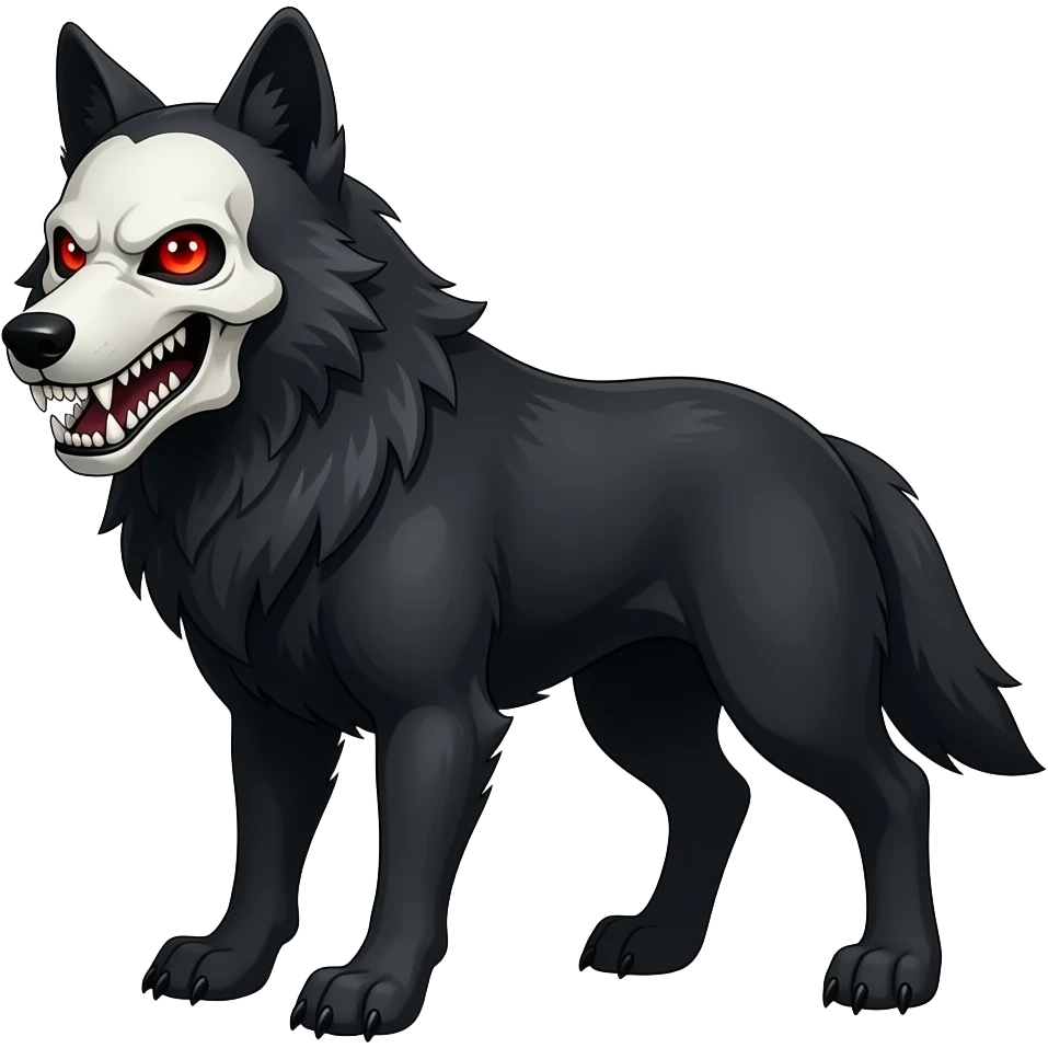 Anthropomorphic edgy cool badass black wolf with a skull face emoji